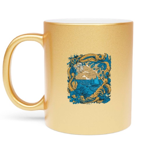 Sun Kissed Shores A Mediterranean Odyssey Metallic Mugs