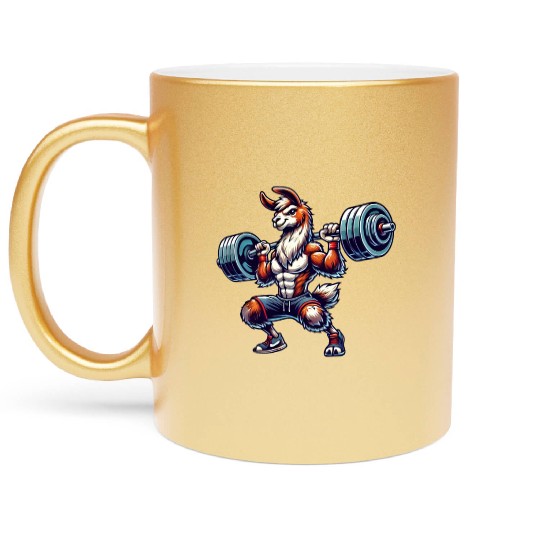 Llama Alpaca Barbell Weightlifting Workout Metallic Mugs