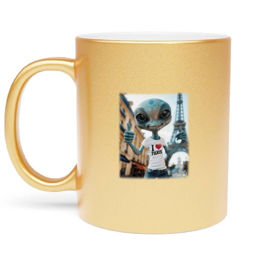A Alien in Paris. I love Paris Metallic Mugs