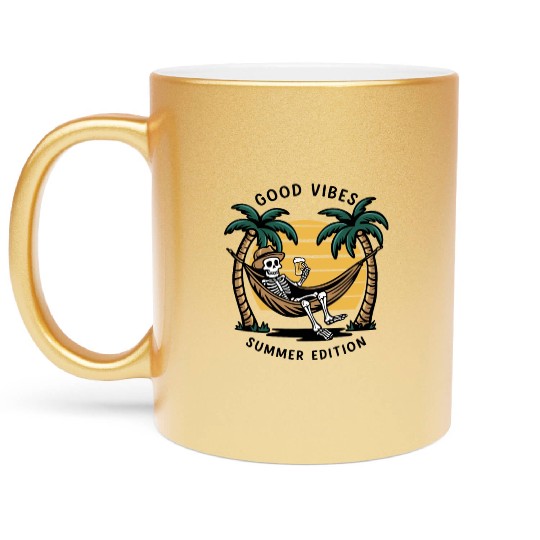Skeleton in the Hammock Beach Vacation Metallic Mugs