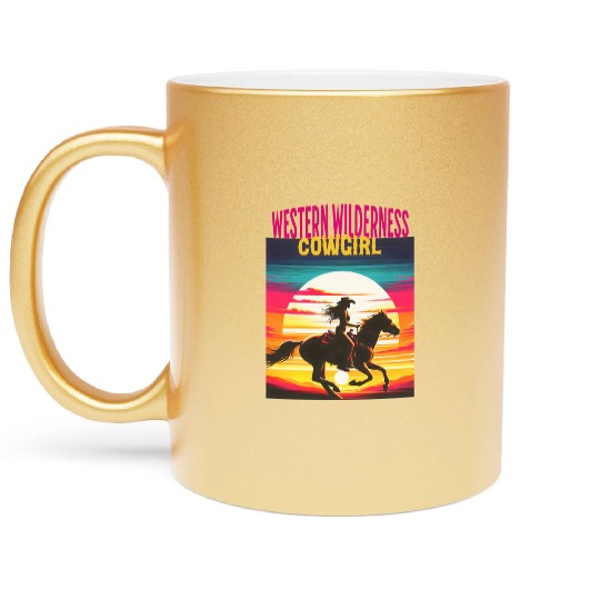 Western Wilderness Cowgirl, 80s Sunset Vibes Metallic Mugs