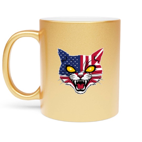 Patriotic Cat With USA Flag Metallic Mugs