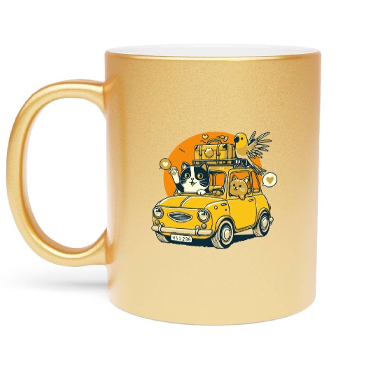 Road Trip by Car : Life's Better with Cat Friends Metallic Mugs