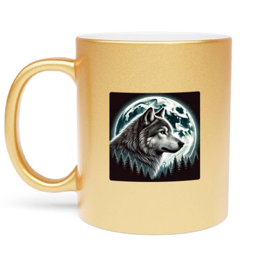 Nature Moon Alpha Cute Wolf Moon nature Metallic Mugs