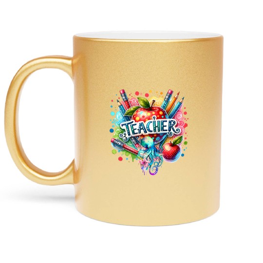 Colorful Back To School Teacher and Octopus Metallic Mugs