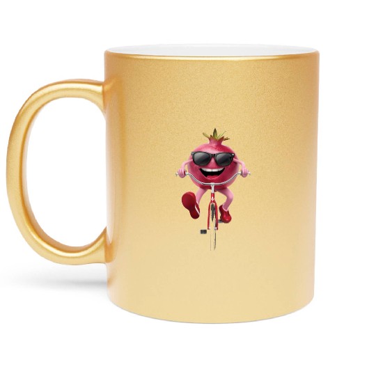 Pomegranate Cycling On Bike Realistic Metallic Mugs