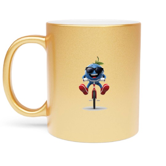 Blueberry Cycling On Bike Realistic Metallic Mugs