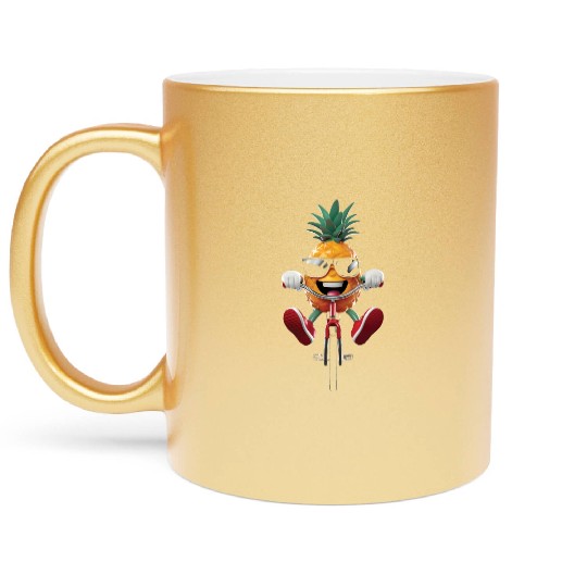 Pineapple Cycling On Bike Realistic Metallic Mugs