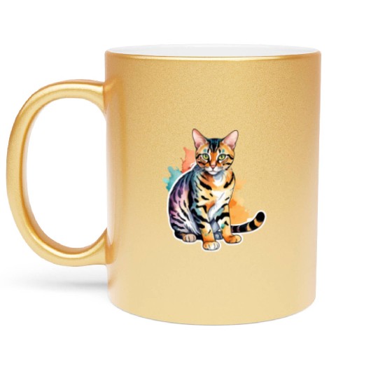 Leopard Cat Watercolor Metallic Mugs