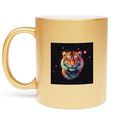Tiger watching from the stars Metallic Mugs