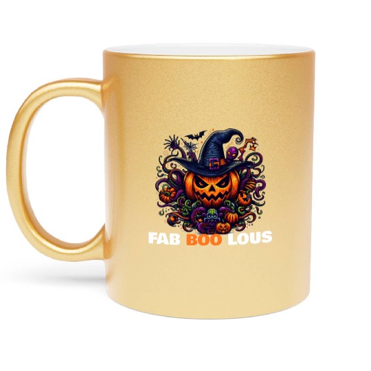 Funny Halloween Fab-Boo-Lous Pumpkin Metallic Mugs