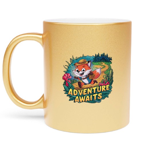 Adventure Awaits Fox Sticker – Playful Wilderness Metallic Mugs