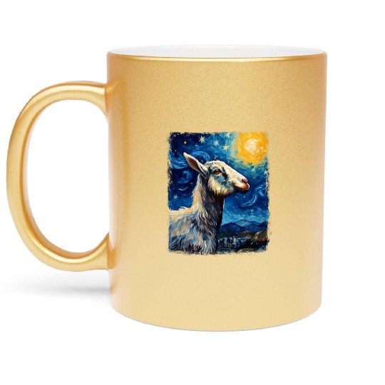 Goat Farm Animal Farmer Starry Night Painting Metallic Mugs