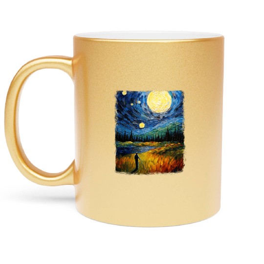 Golf Player Golfer Golfing Starry Night Painting Metallic Mugs