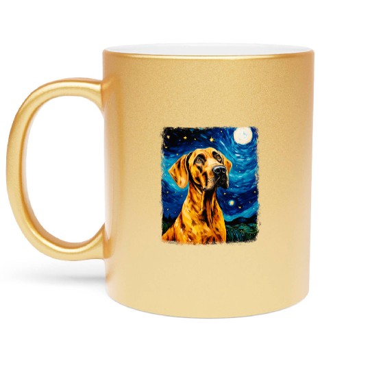 Great Dane Dog Starry Night Painting Metallic Mugs