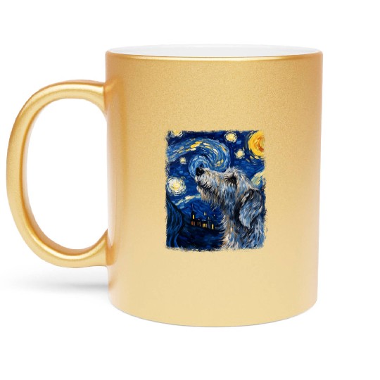 Irish Wolfhound Dog Starry Night Painting Metallic Mugs