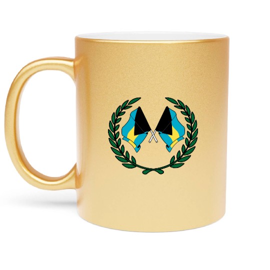 Flags Bahamas in laurel wreath Metallic Mugs
