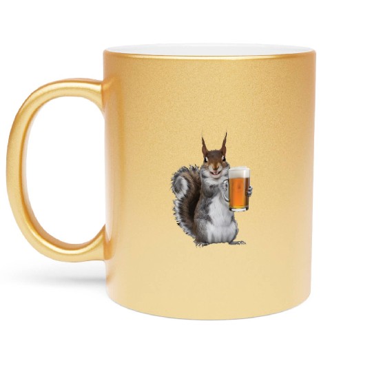 Squirrel Drinking Beer Realistic Metallic Mugs