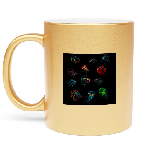 Deep Sea Fishes Bass And Jellyfish Metallic Mugs