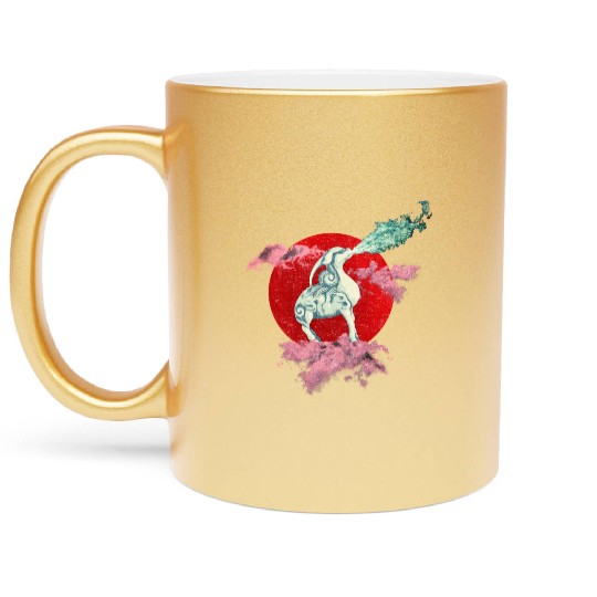 Mythical Chimera Kirin Standing on a Seal Larger Metallic Mugs
