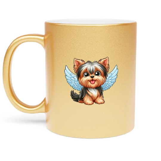 Cute Yorkshire Terrier with angel wings Metallic Mugs