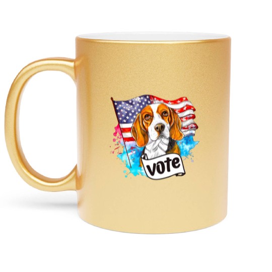 Beagle Dog Vote US Flag Election 2024 Metallic Mugs