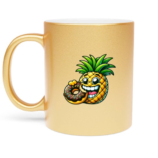 Funny Pineapple Donut Cartoon Fruity Sweet Design Metallic Mugs