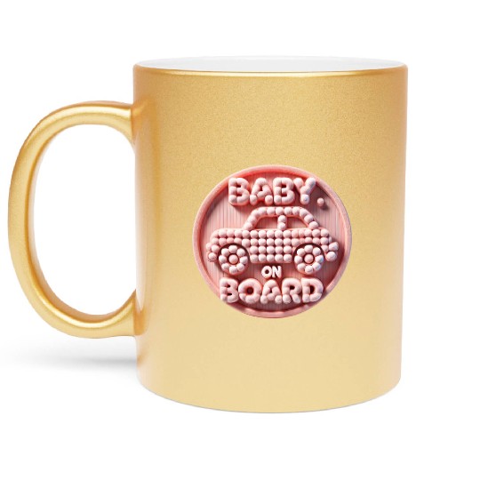 Baby on Board Baby Announcement Design with Car Metallic Mugs