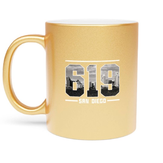 Vintage San Diego 619 Area Code California Skyline Metallic Mugs