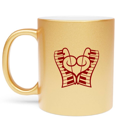 I Love Music 2 Clef Note Keyboard Piano Keys Heart Metallic Mugs