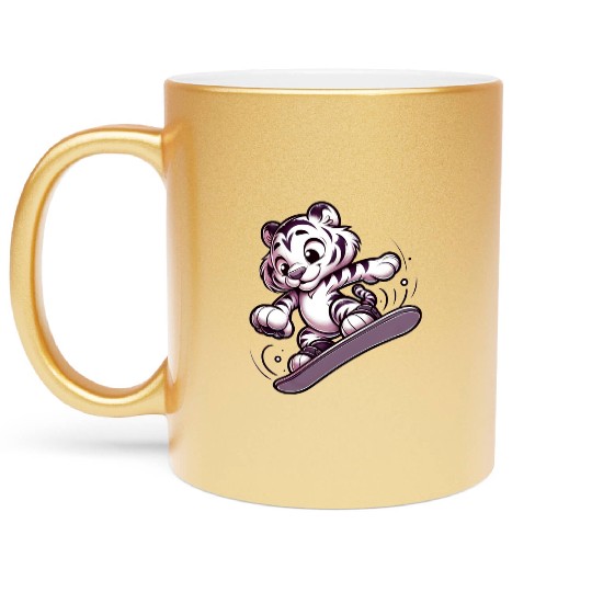 Cute Snowboarder Tiger Metallic Mugs