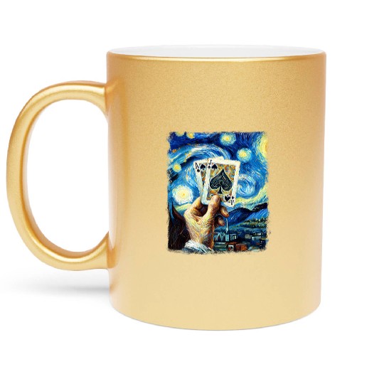 Blackjack Gambling Cards Starry Night Painting Metallic Mugs