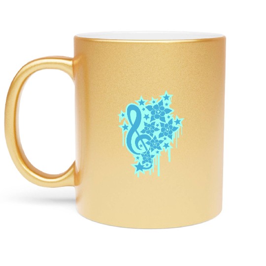 Music Clef Note Stars Graffiti Spray Flowers Sound Metallic Mugs