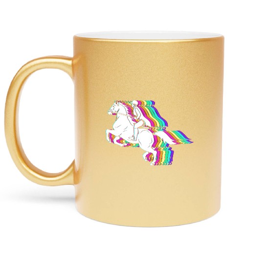 Colorful Horse Equestrian Jockey Horse Racing Metallic Mugs
