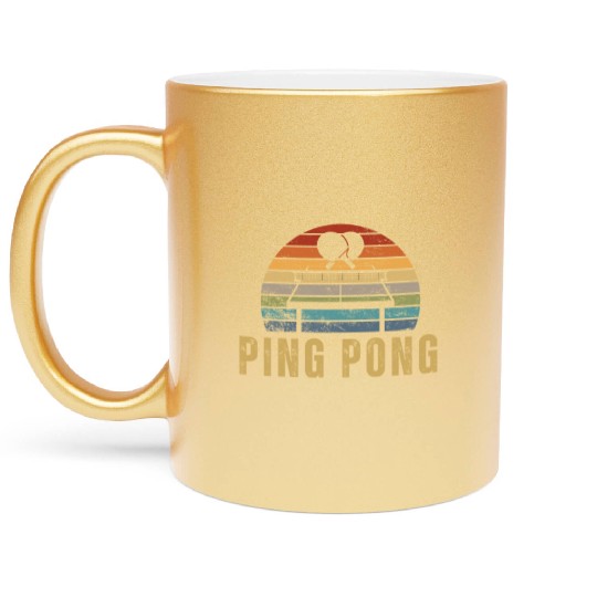 Ping Pong Player Vintage Retro 70s Design Ping Metallic Mugs