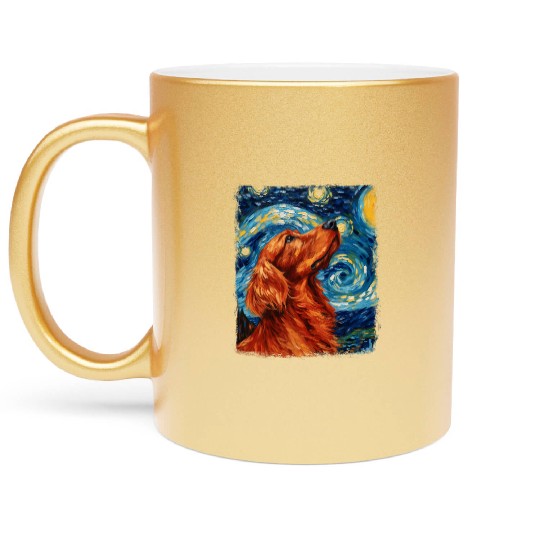 Irish Setter Dog Starry Night Painting Metallic Mugs