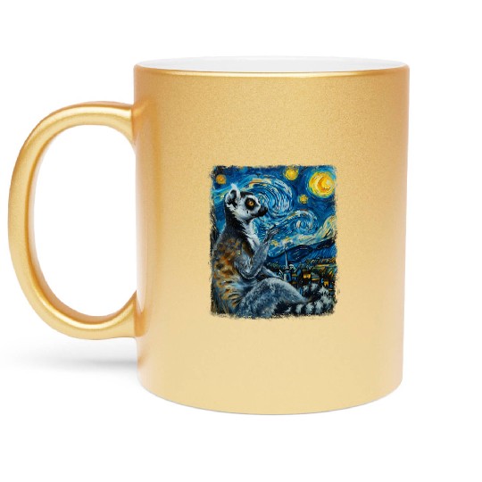 Lemur Ring Tailed Starry Night Painting Metallic Mugs