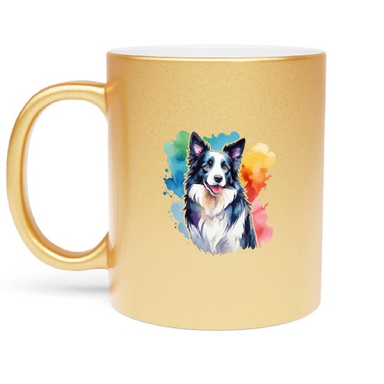 Border Collie Watercolor Metallic Mugs