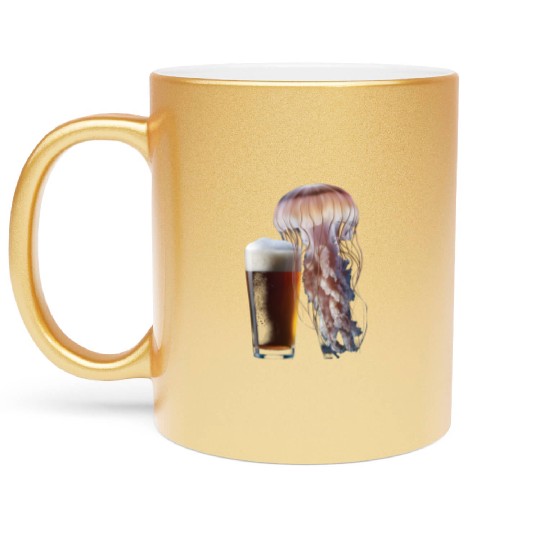 Jellyfish Drinking Beer Realistic Metallic Mugs