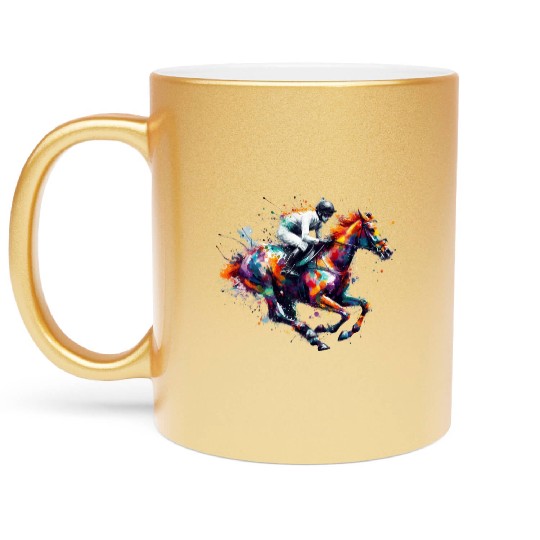 Horse Racing Boy Watercolor art Metallic Mugs
