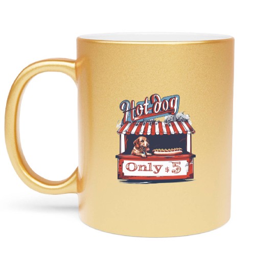 Dachshund Dog in a Hot-Dog Stand Wiener Metallic Mugs