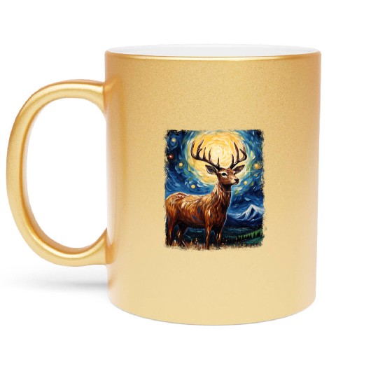 Deer Hunter Deer Hunting Starry Night Painting Metallic Mugs