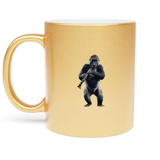 Gorilla Playing Clarinet Realistic Metallic Mugs