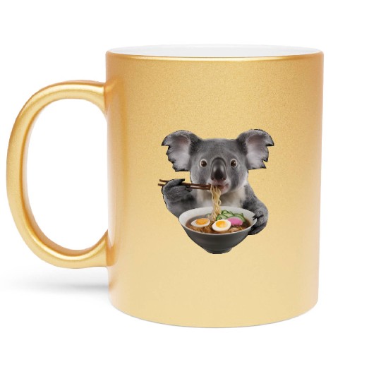 Koala Eating Ramen Realistic Metallic Mugs