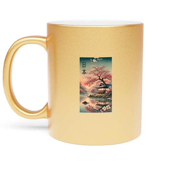 Japan church flowers design Metallic Mugs