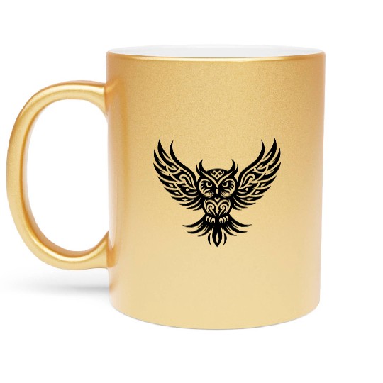 Owl On Wide Wings In Tattoo Wing Style Metallic Mugs