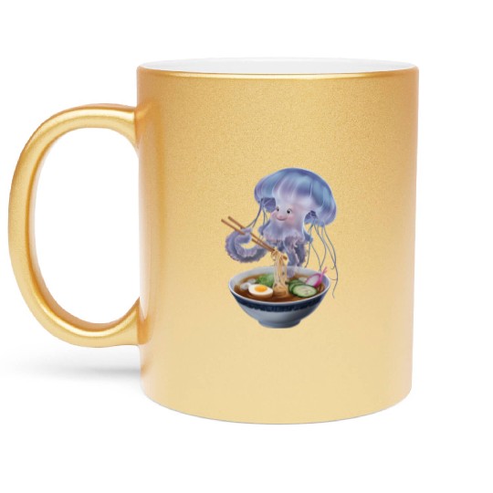 Jellyfish Eating Ramen Realistic Metallic Mugs