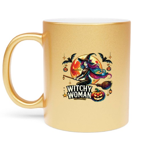 Couple Halloween Husband Witchy Woman Halloween Metallic Mugs