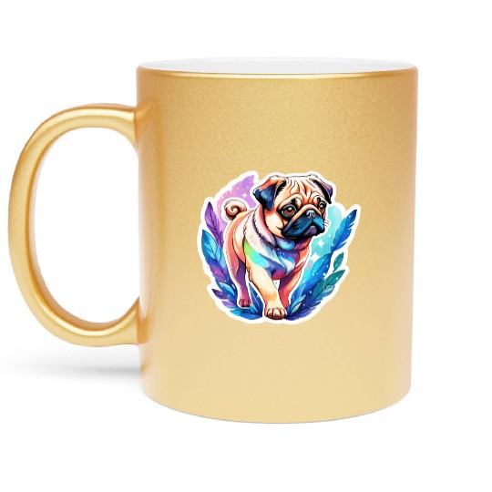 Pug Watercolor Metallic Mugs