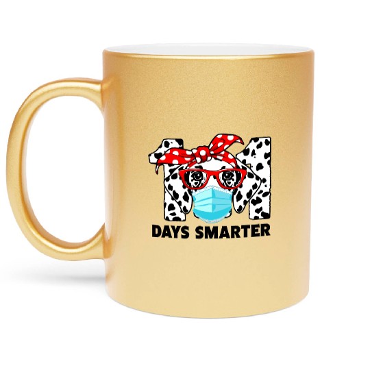 101 Days Smarter Dalmatian Dog Face Mask 100th Metallic Mugs